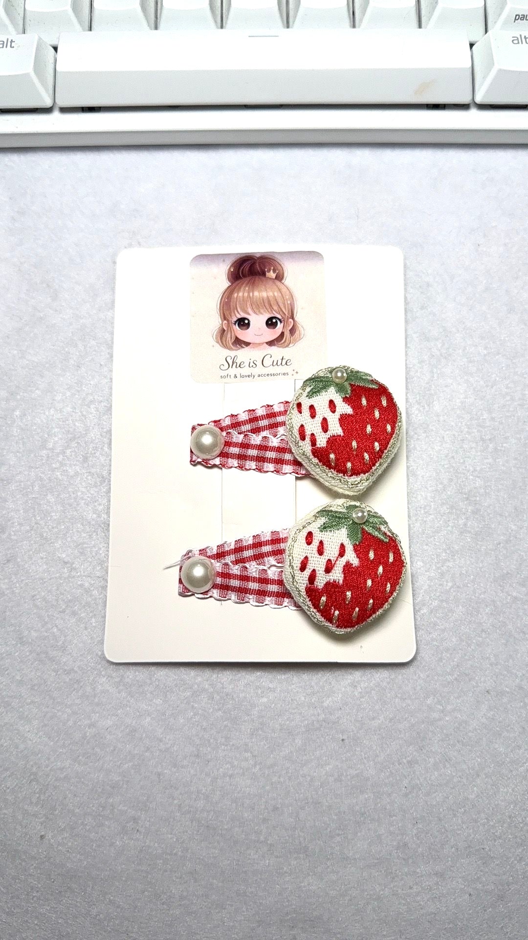 Sweet Strawberry Pearl Hair Clips