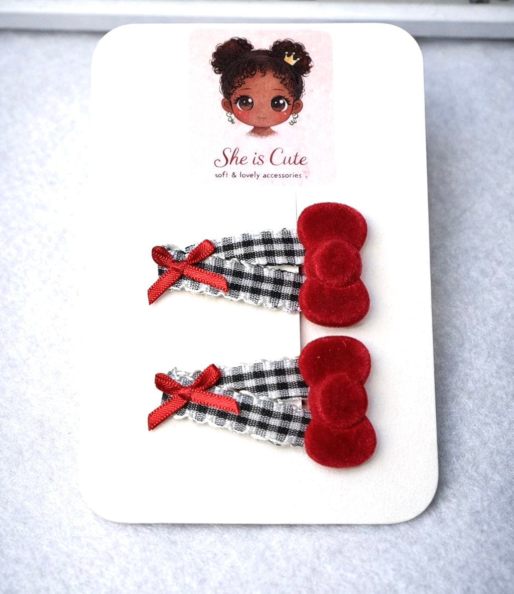 Velvet Bow Plaid Hair Clips