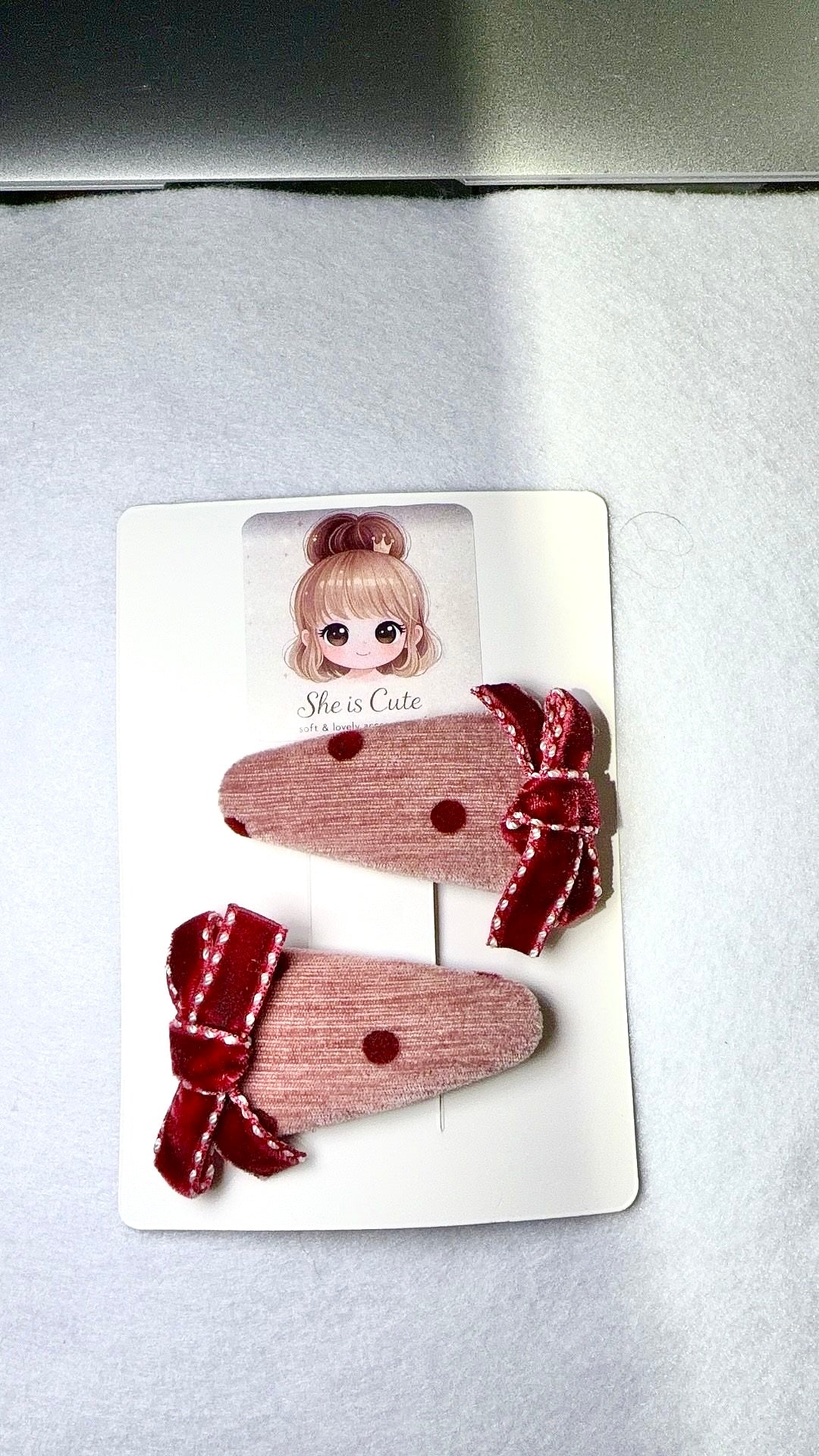 Cherry Velvet Bow Hair Clips