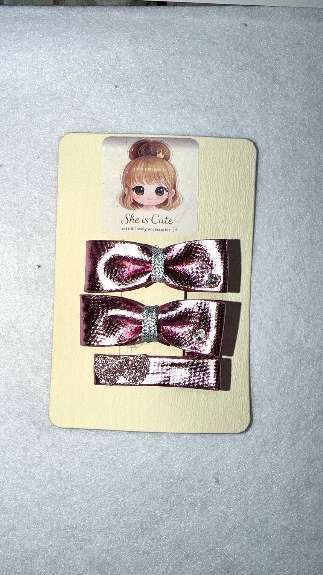 Rosé Shine Bow Clip Set ✨🎀