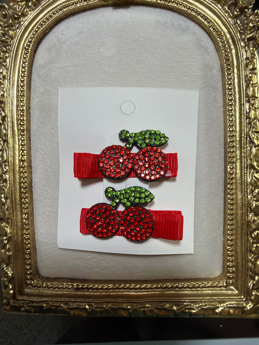 Cherry Sparkle Hair Clips