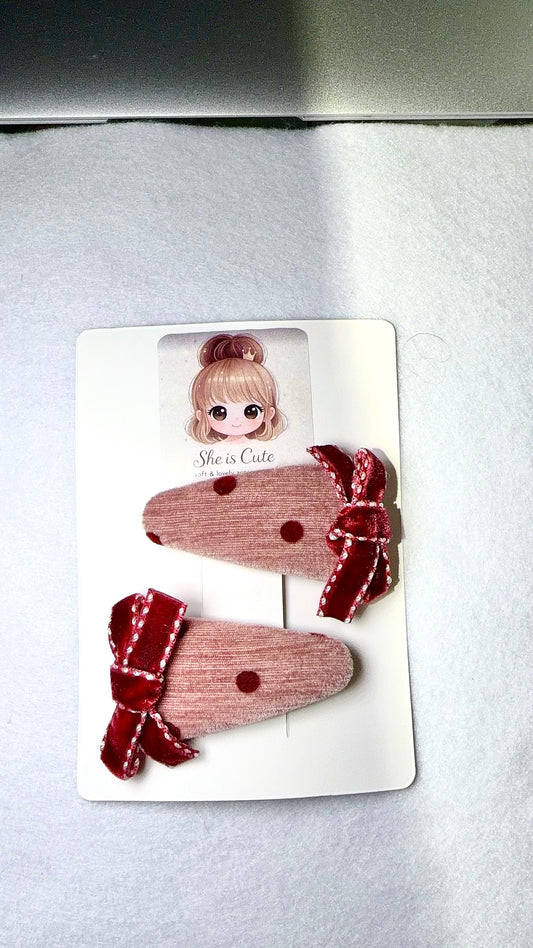 Cherry Velvet Bow Hair Clips