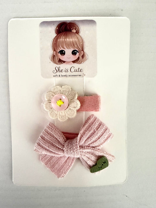 Daisy Blush Bow Clip Set